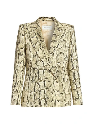 Snakeskin Print Double-Breasted Button-Front Jacket