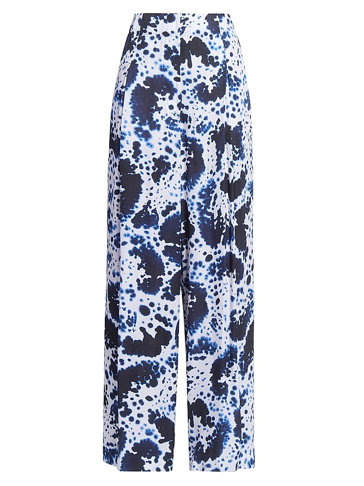 Tie-Dye Pleated High-Waist Wide-Leg Pants