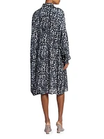 Abstract Print Silk Button-Front Knee-Length Shirtdress