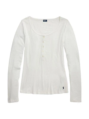 Logo Cotton Scoopneck Henley