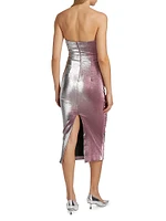 Stretch-Lamé Rosette Midi-Dress