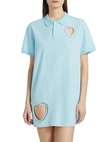 Crystal Heart Cut-Out Polo Minidress