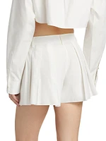 Crystal Rosette Pleated Cotton Poplin Skort