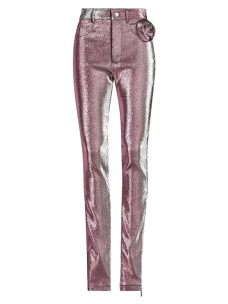 Stretch-Lamé Rosette Leggings
