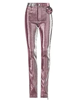Stretch-Lamé Rosette Leggings