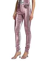 Stretch-Lamé Rosette Leggings