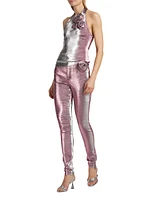 Stretch-Lamé Rosette Leggings