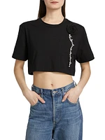 Crystal Rosette Stretch-Cotton Crop T-Shirt