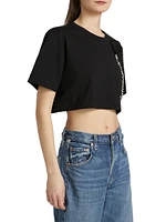 Crystal Rosette Stretch-Cotton Crop T-Shirt