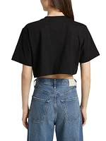 Crystal Rosette Stretch-Cotton Crop T-Shirt