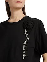 Crystal Rosette Stretch-Cotton Crop T-Shirt