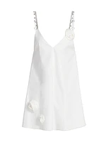 Crystal Rosette Cotton Poplin V-Neck Minidress