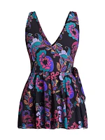 Fatima Paisley Wrap Tie-Waist Swimdress