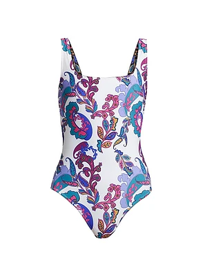 Paisley Reversible Square Neck One-Piece Swimsuit