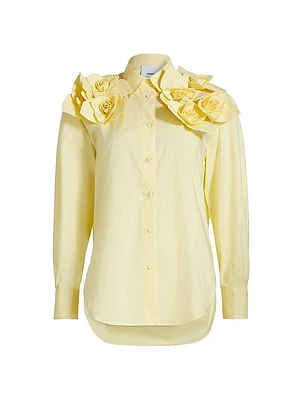 Flor Rose-Appliqué Cotton Button-Front Shirt