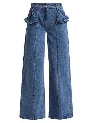 Avery Ruffled High-Rise Wide-Leg Jeans