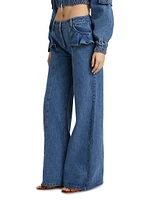 Avery Ruffled High-Rise Wide-Leg Jeans