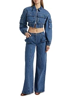 Avery Ruffled High-Rise Wide-Leg Jeans