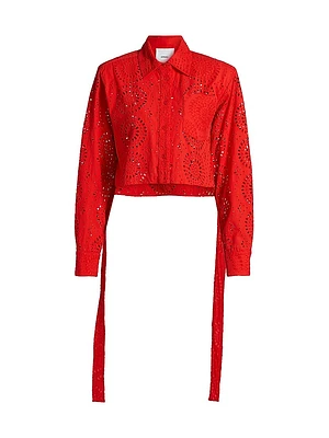 Randall Poppy Cotton Broderie Anglaise Crop Shirt
