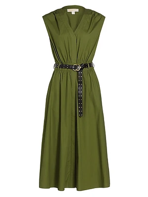 Cotton Poplin Belted Midi-Dress