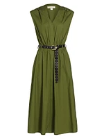 Cotton Poplin Belted Midi-Dress