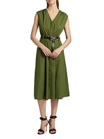Cotton Poplin Belted Midi-Dress