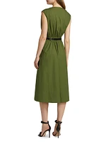 Cotton Poplin Belted Midi-Dress