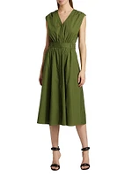 Cotton Poplin Belted Midi-Dress