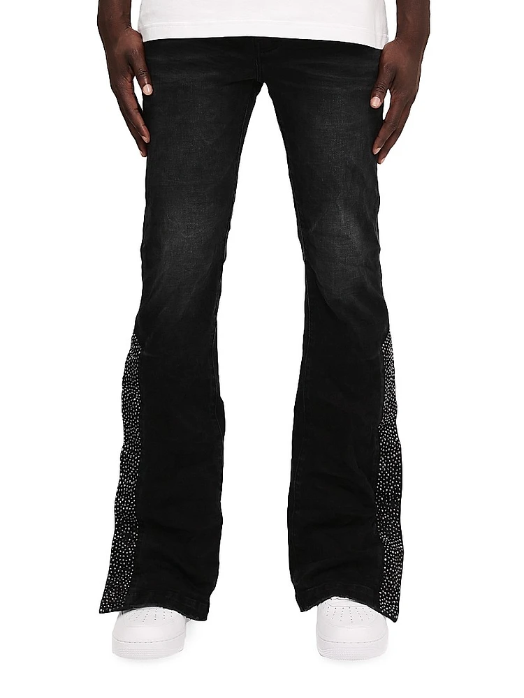 Crystal-Embellished Boot-Cut Side-Snap Jeans