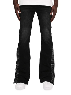 Crystal-Embellished Boot-Cut Side-Snap Jeans