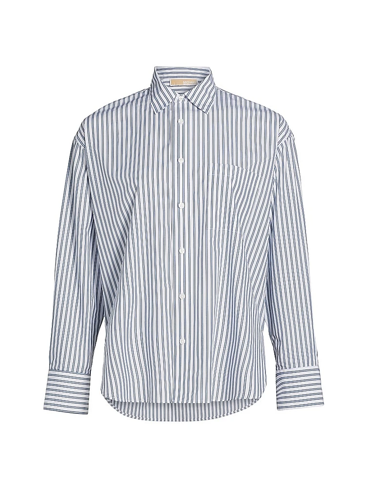 Striped Cotton Poplin Button-Front Shirt