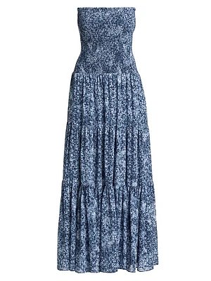 Floral Smocked Strapless Tiered Maxi Dress
