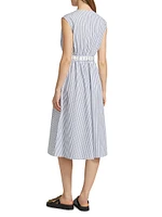 Belted Striped Cotton Midi-Dress
