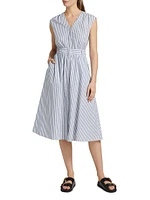 Belted Striped Cotton Midi-Dress