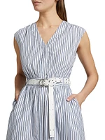 Belted Striped Cotton Midi-Dress