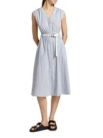 Belted Striped Cotton Midi-Dress