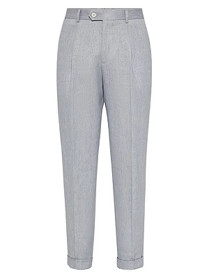 Linen Denim Leisure Fit Trousers with Pleat