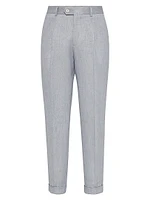 Linen Denim Leisure Fit Trousers with Pleat