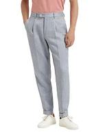 Linen Denim Leisure Fit Trousers with Pleat
