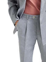 Linen Denim Leisure Fit Trousers with Pleat