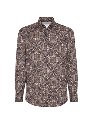 Cotton Paisley Twill Slim Fit Shirt with Button Down Collar