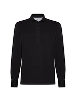 Cotton Jersey Long Sleeve Polo with Shirt Style Collar