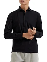 Cotton Jersey Long Sleeve Polo with Shirt Style Collar