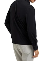 Cotton Jersey Long Sleeve Polo with Shirt Style Collar
