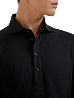 Cotton Jersey Long Sleeve Polo with Shirt Style Collar