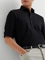 Cotton Jersey Long Sleeve Polo with Shirt Style Collar