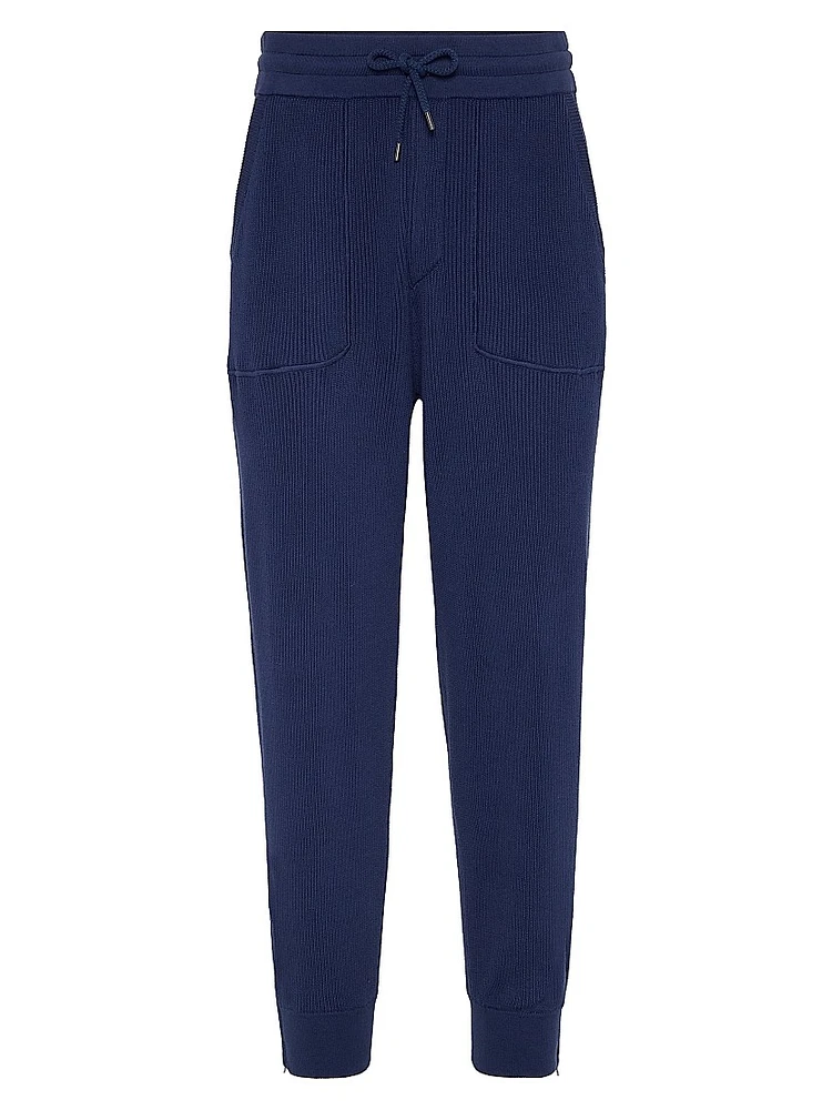 Cotton English Rib Knit Trousers with Zipper Cuffs