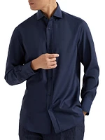 Virgin Wool Poplin Basic Fit Shirt with Spread Collar
