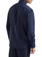 Virgin Wool Poplin Basic Fit Shirt with Spread Collar