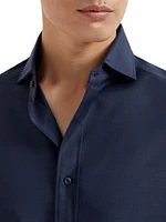 Virgin Wool Poplin Basic Fit Shirt with Spread Collar